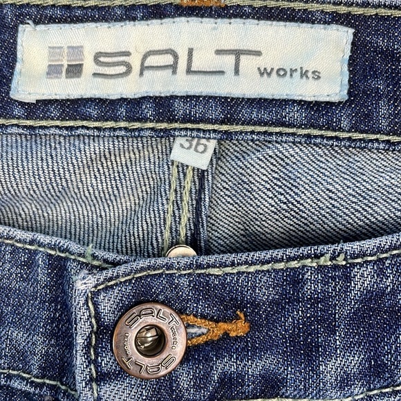 Salt Works Varick Street Low Straight Jeans Medium Wash Whiskered Sz 36x29 - Picture 5 of 10